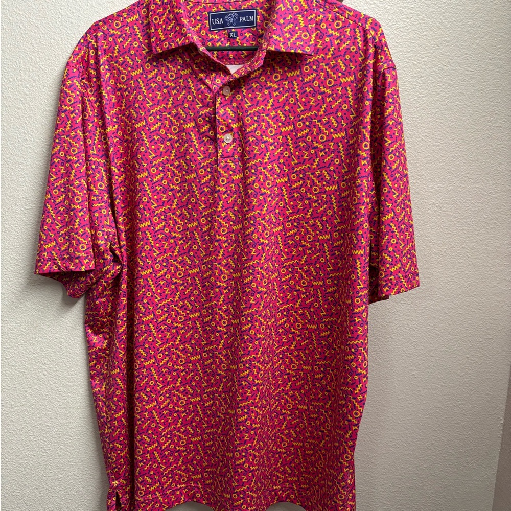 Vibrant‎ Pink and Yellow Polo Shirt with Pattern